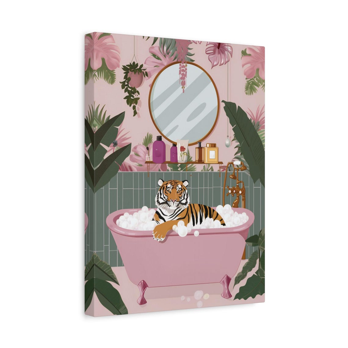 Playful Tiger Relaxing in a Pink Bubble Bath Bathroom Poster - Image 3