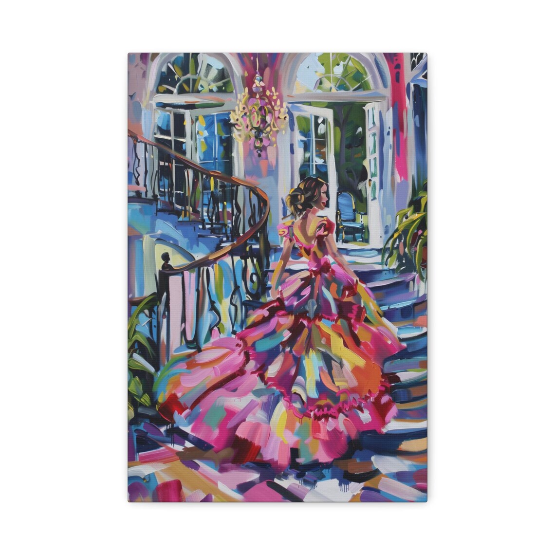 Sophisticated Print Elegant Staircase Art Vibrant Gown Wall Decor Maximalist Interior Artwork Luxury Staircase Poster - Image 3