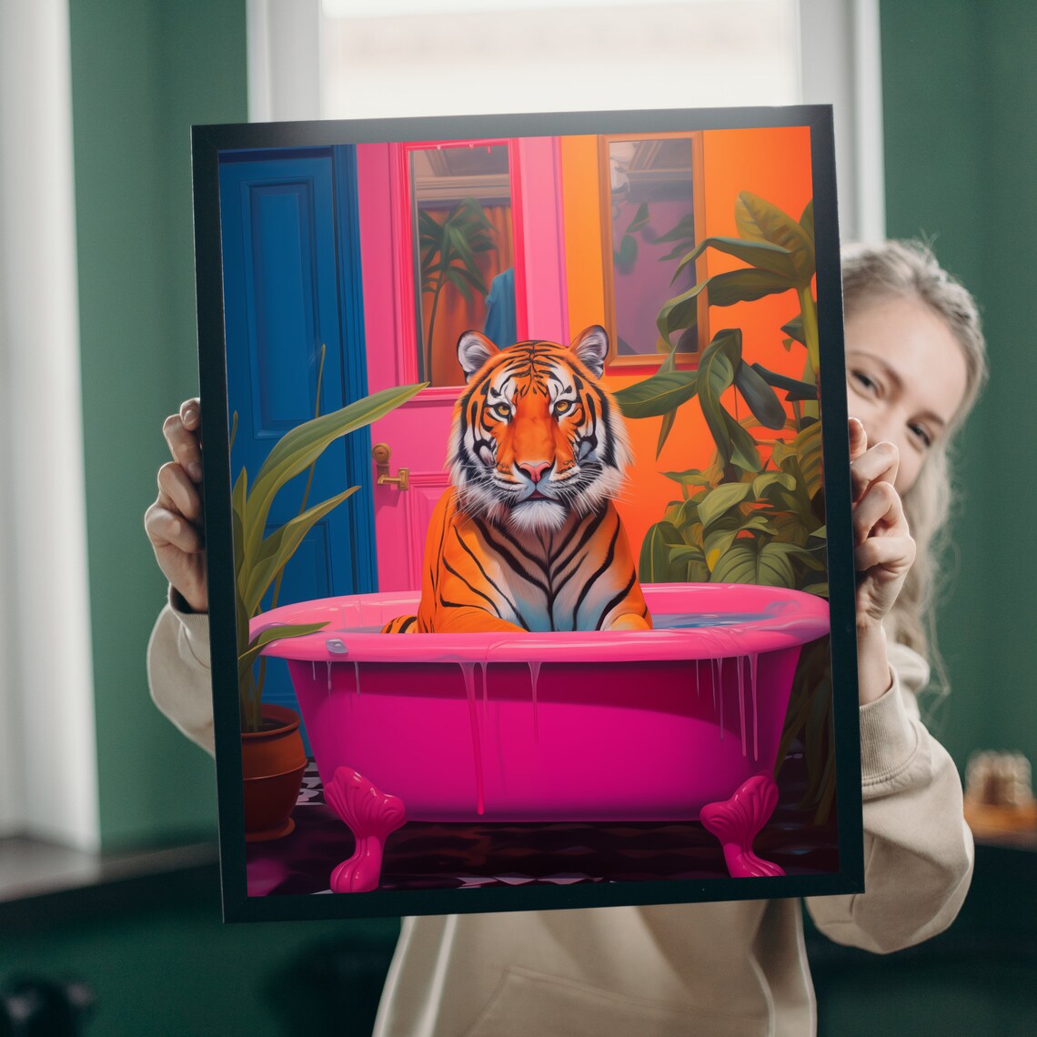 Tiger In A Bath, Whimsical Bathroom Wall Art Print - Image 3