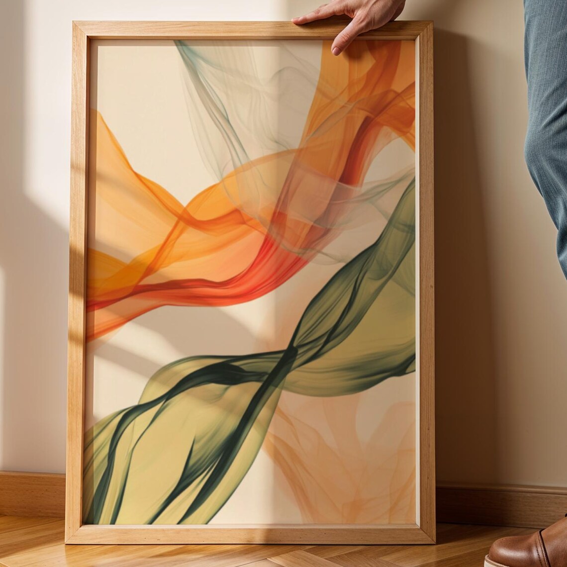 Burnt Orange Abstract Art Print, Sage Green Modern Decor