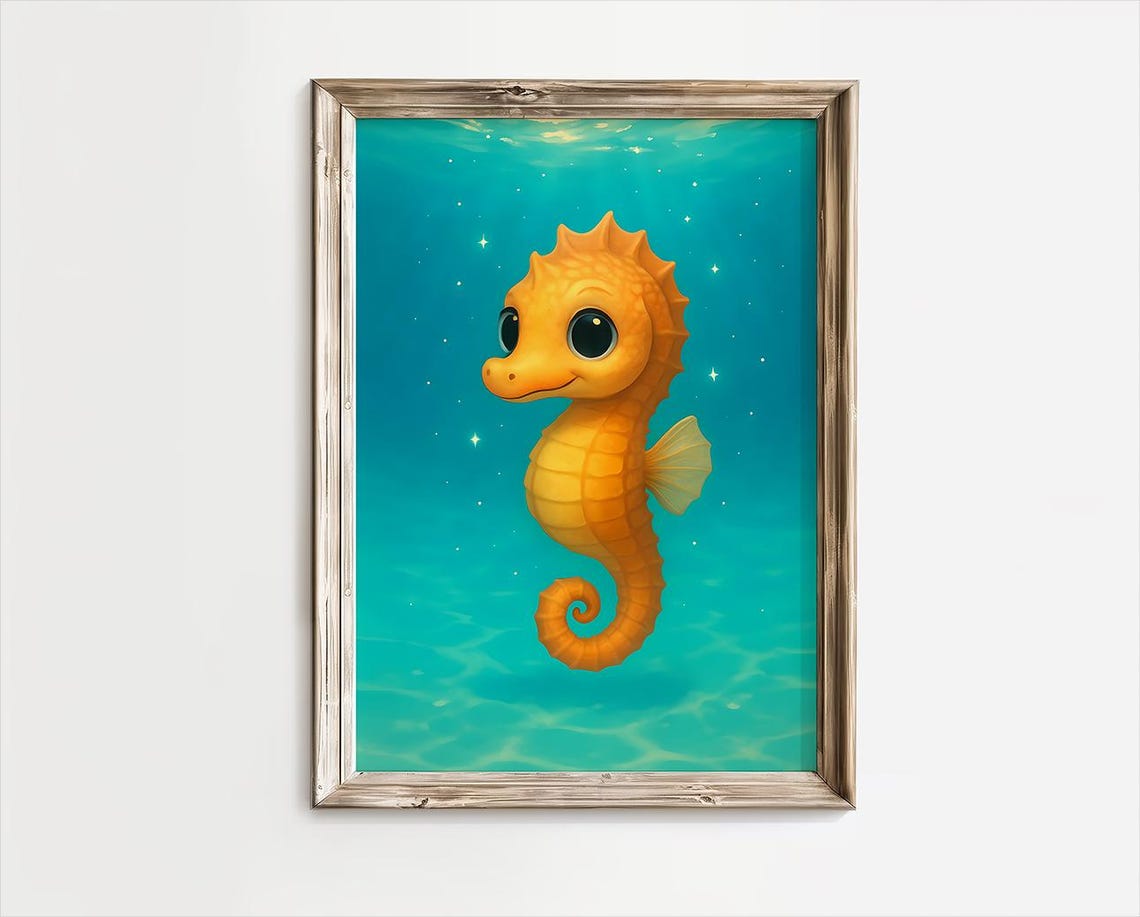 Cute Seahorse Art Nursery Print Baby Kawaii Fish