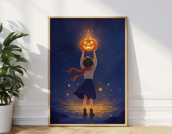 Enchanted Halloween Pumpkin Print Glowing Jack O Lantern Poster