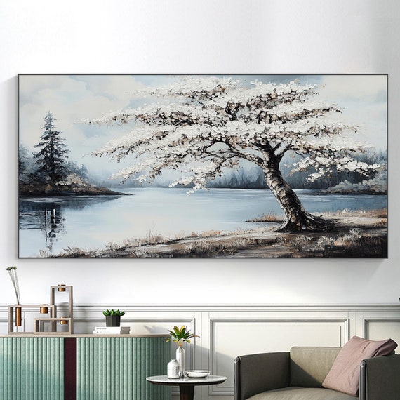 3d Blooming Cherry Blossom Tree Oil Painting Ature Landscape Custom Life Tree Art Palette Knife Blossom Painting Living Room Decor