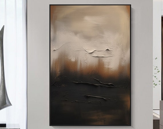 Large Black And Beige Abstract Painting Beige Black Minimalist Painting Black Beige Texture Art Beige Wabi Sabi Painting Modern Wall Decor