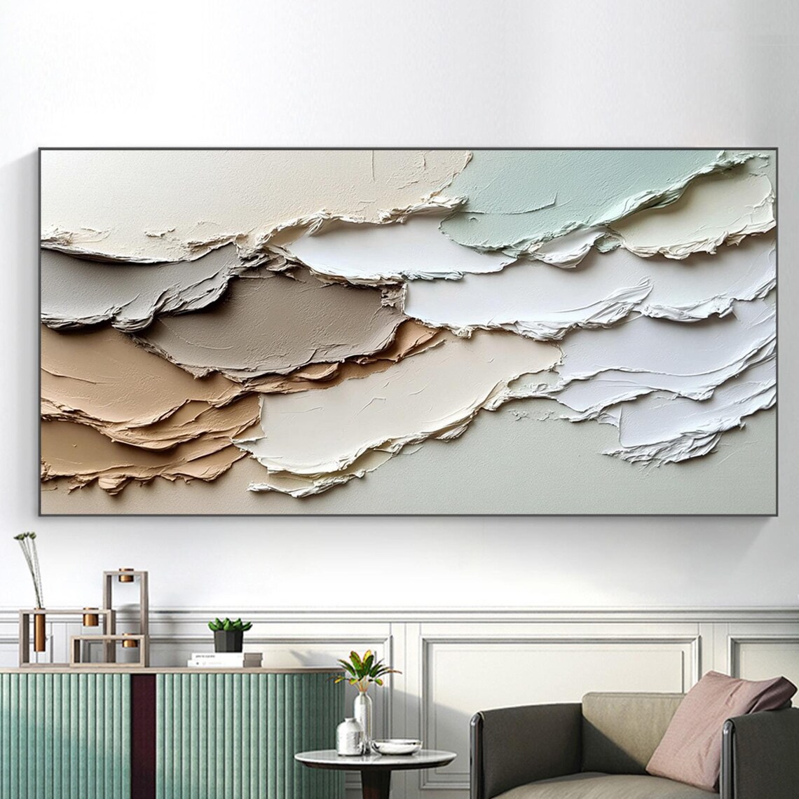 Abstract Beige Impasto Textured Mountain Landscape Oil Painting Poster