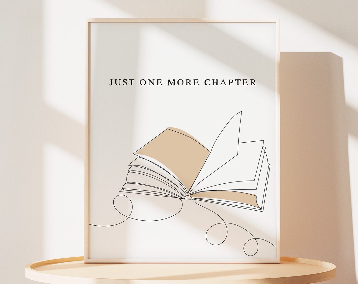 Just One More Chapter Open Book Line Art Reading Nook Poster