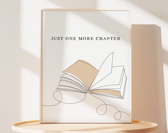 Just One More Chapter Open Book Line Art Reading Nook Poster