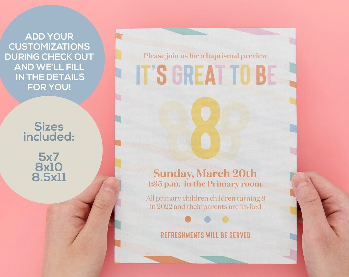 It's Great To Be 8 LDS Baptism Preview Party Printable Wall Art - Image 2