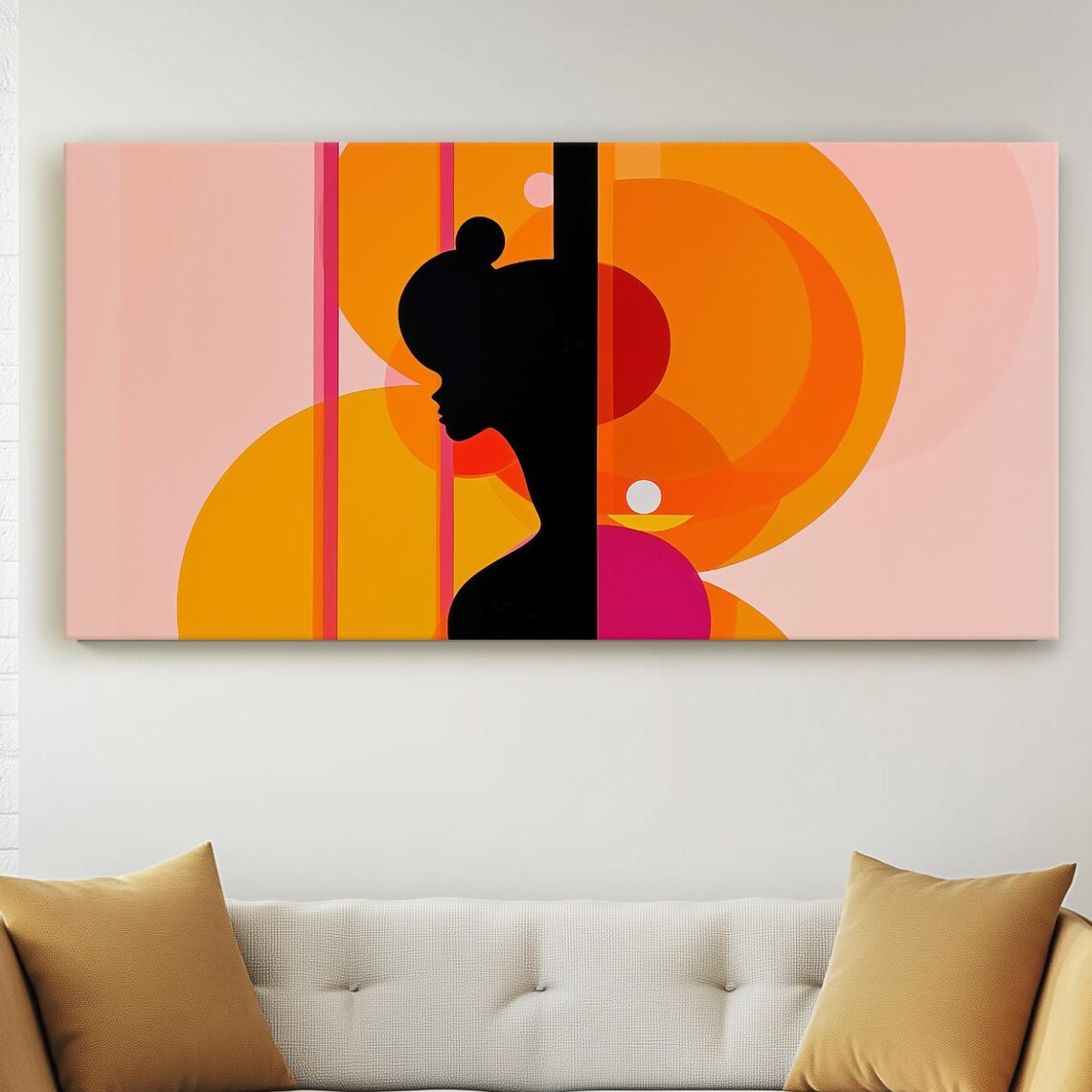 Woman Silhouette Profile Orange Pink Circles Abstract Art Poster