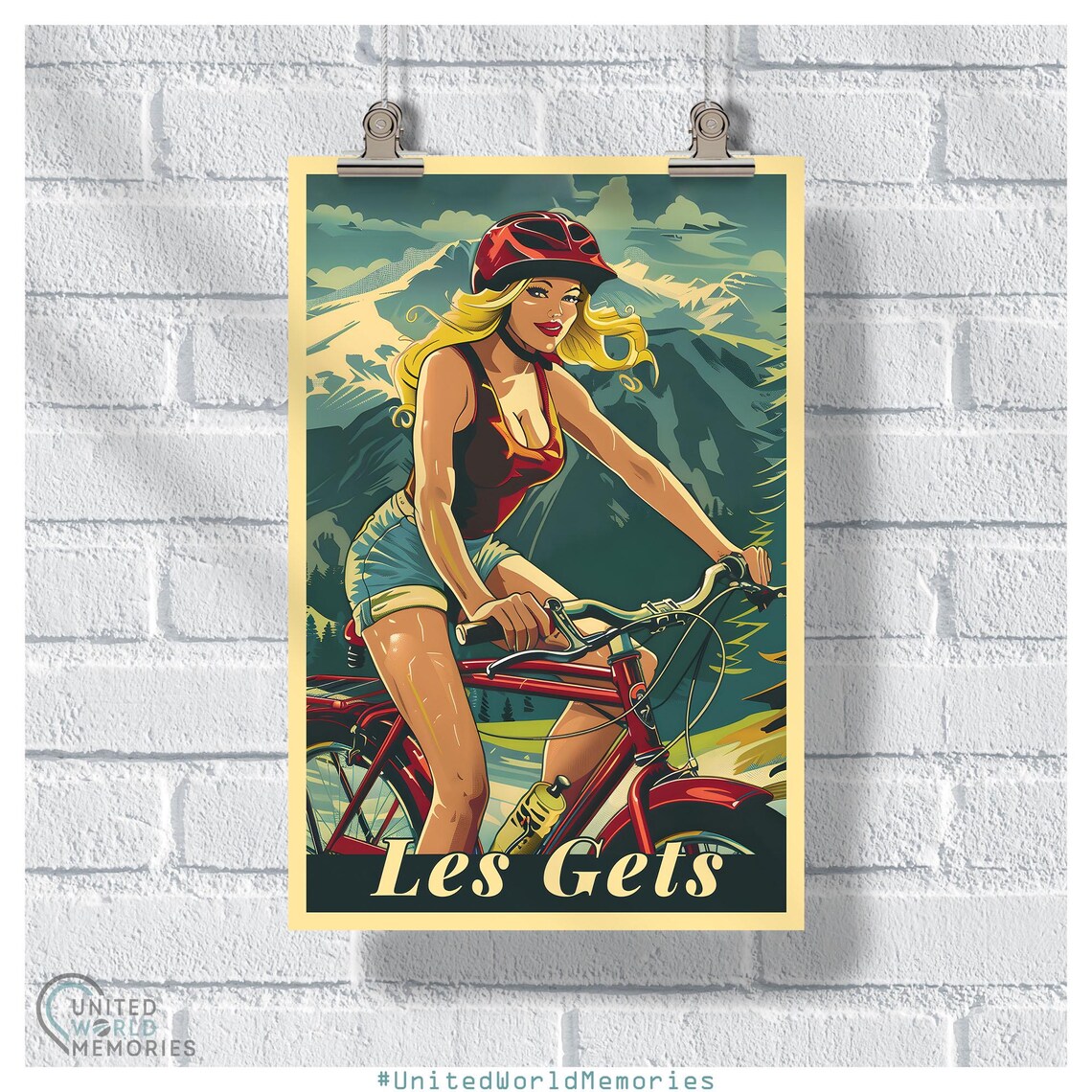 Les Gets Bike Park Retro Pin Up Cyclist Mountain Biking Sports Poster