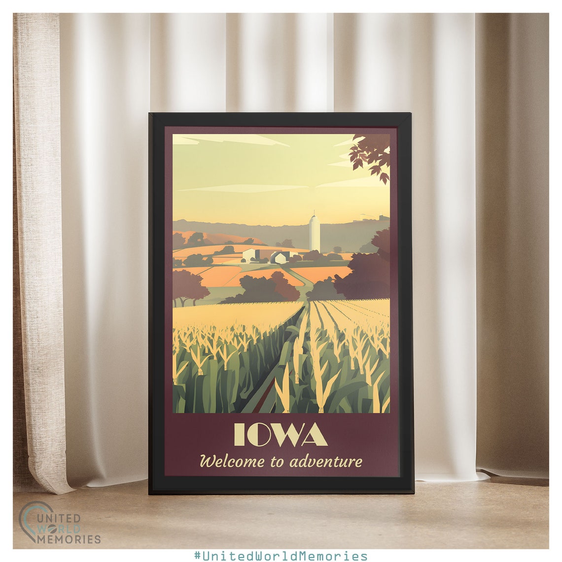 Iowa Welcome to Adventure Retro Farm Cornfields Sunset Poster - Image 5