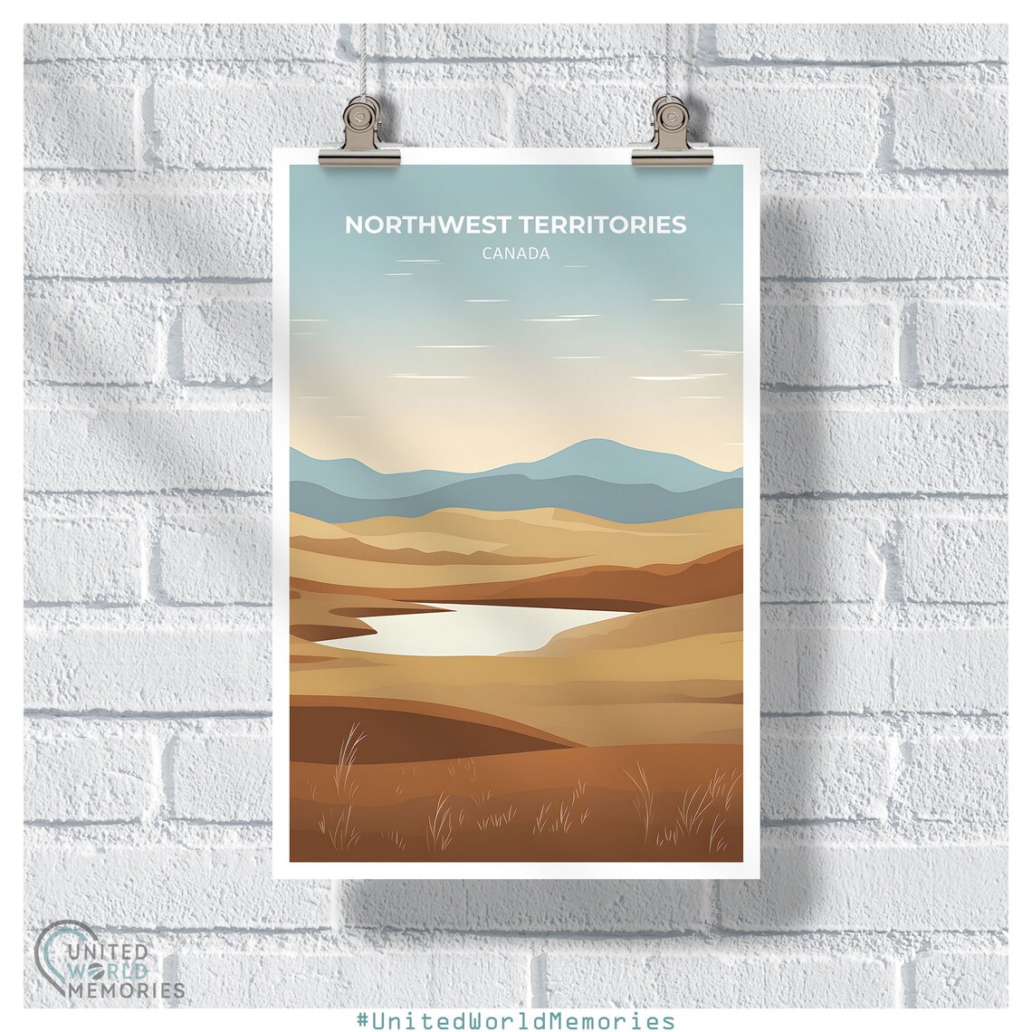 Northwest Territories Tundra Minimalist Golden Hills Lake Art Poster