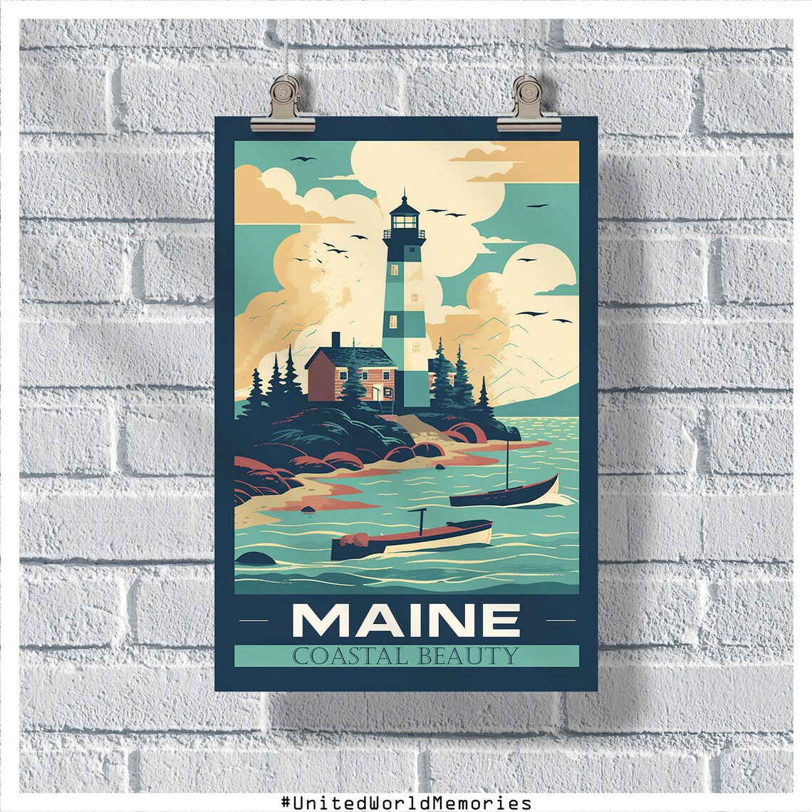 Maine Vintage Travel Poster, State Wall Decor