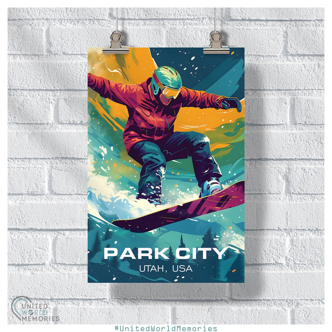 Park City Utah Freestyle Snowboarder Action Ski Resort Poster