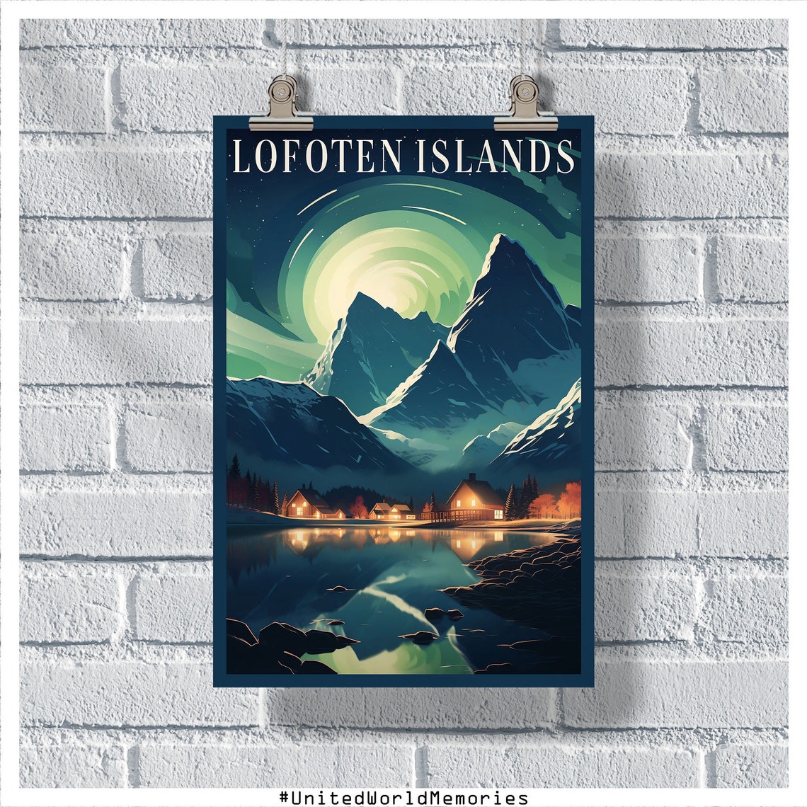 Lofoten Islands Norway Northern Lights Winter Mountains Poster