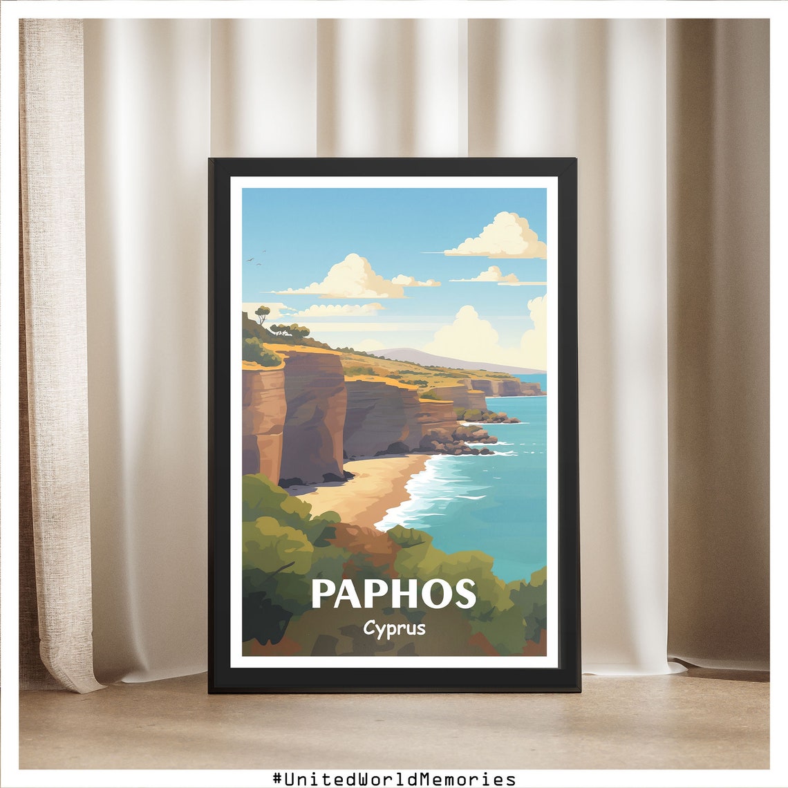 Paphos Cyprus Coastal Cliffs Turquoise Bay Vintage Travel Poster - Image 5