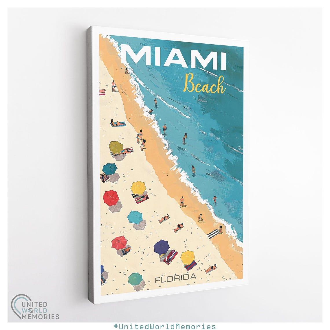 Miami Beach Florida Aerial Umbrella Scene Retro Travel Poster - Image 2