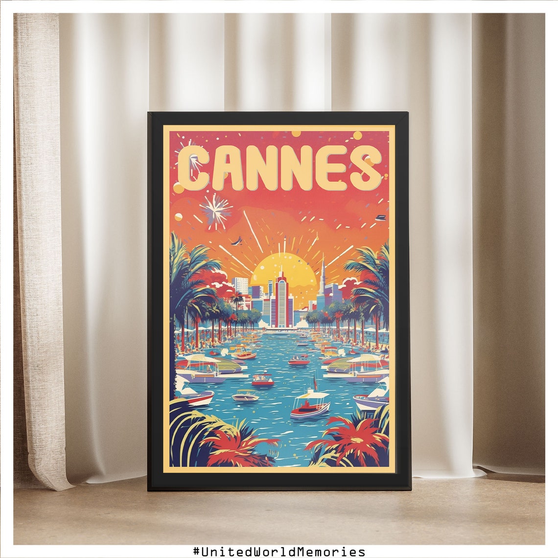 Cannes Fireworks Harbor Retro French Riviera Celebration Poster - Image 5