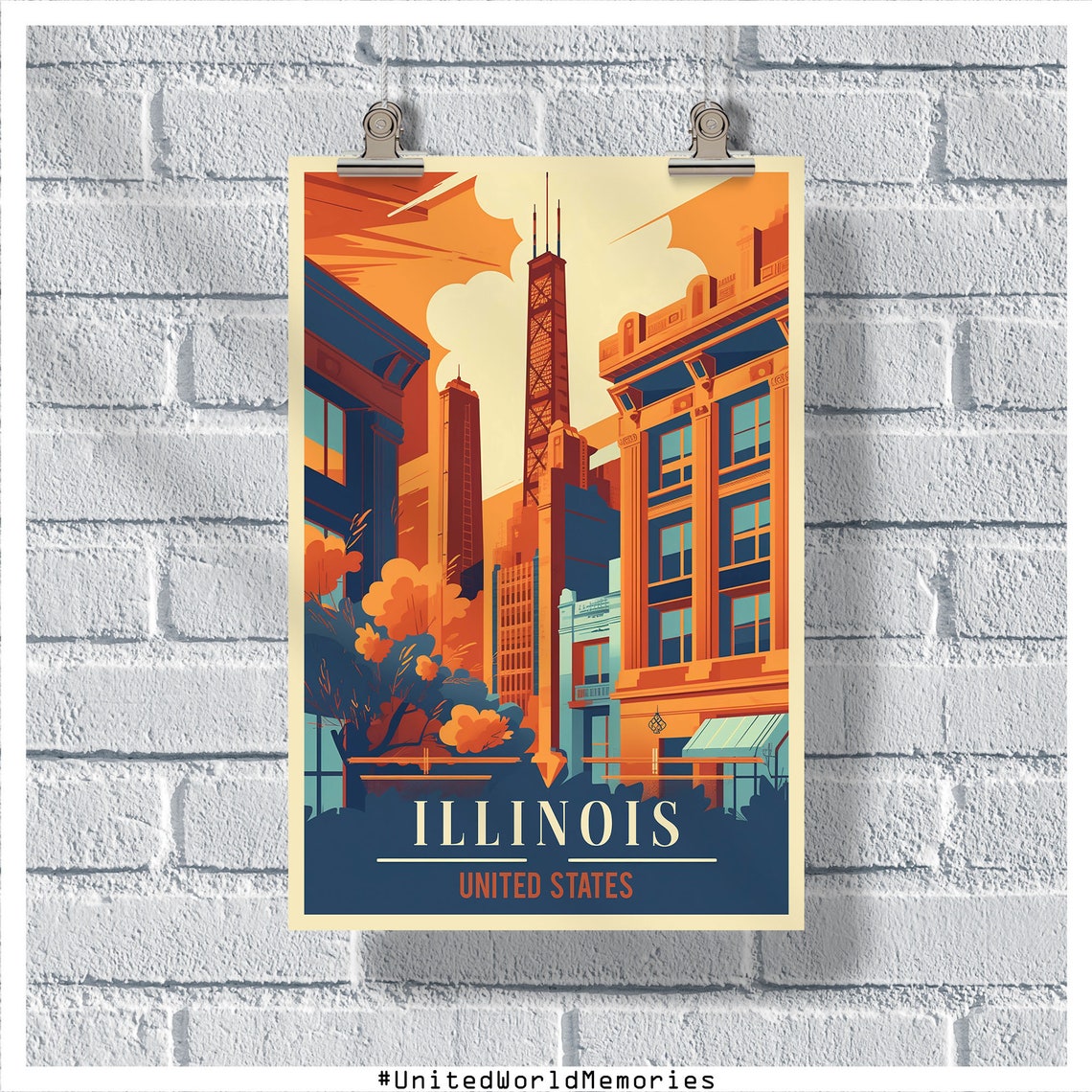 Illinois Chicago Downtown Skyline Sunset Street Scene Poster