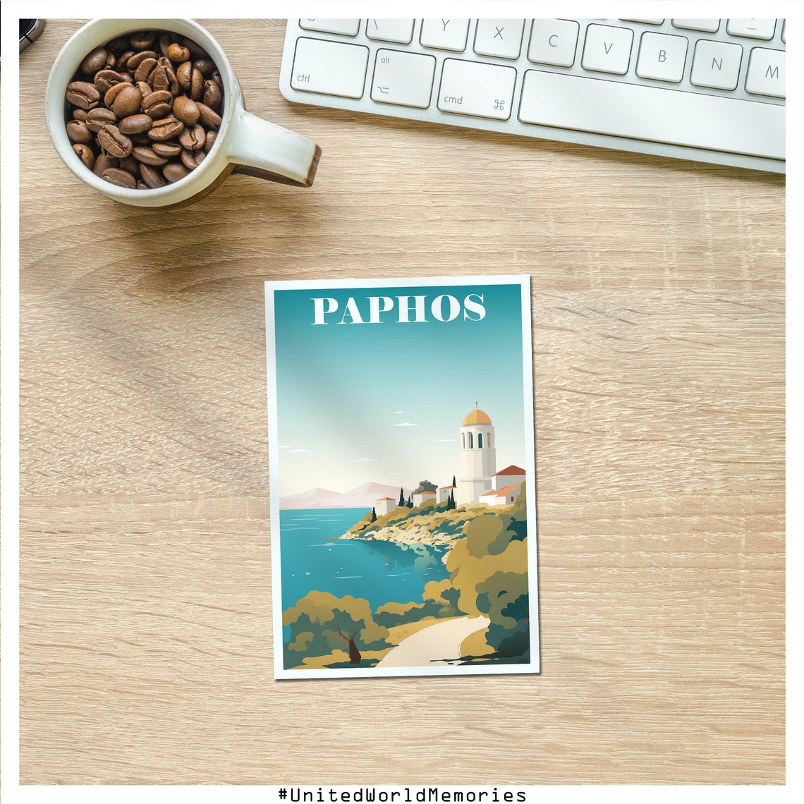 Paphos Cyprus Coastal Church Cliffs Turquoise Sea Travel Poster - Image 4