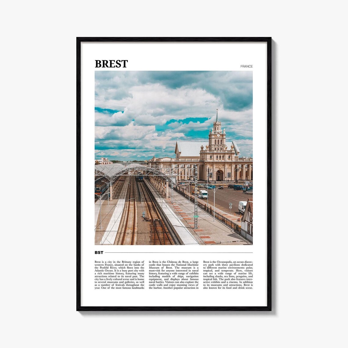 Brest France Travel Guide Railway Station Landmark Art Poster