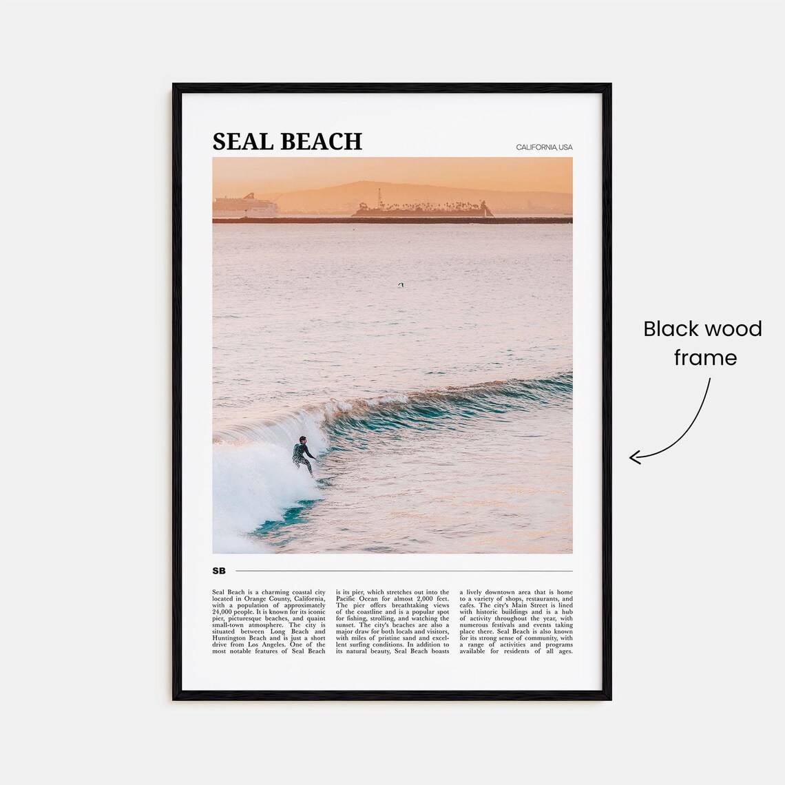 Seal Beach California USA Travel Poster With Sunset Surfer Photo - Image 2