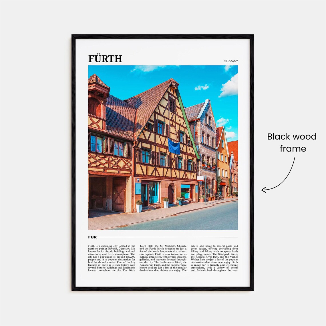 Furth Germany Half Timbered Historic Street Photo Travel Poster - Image 2
