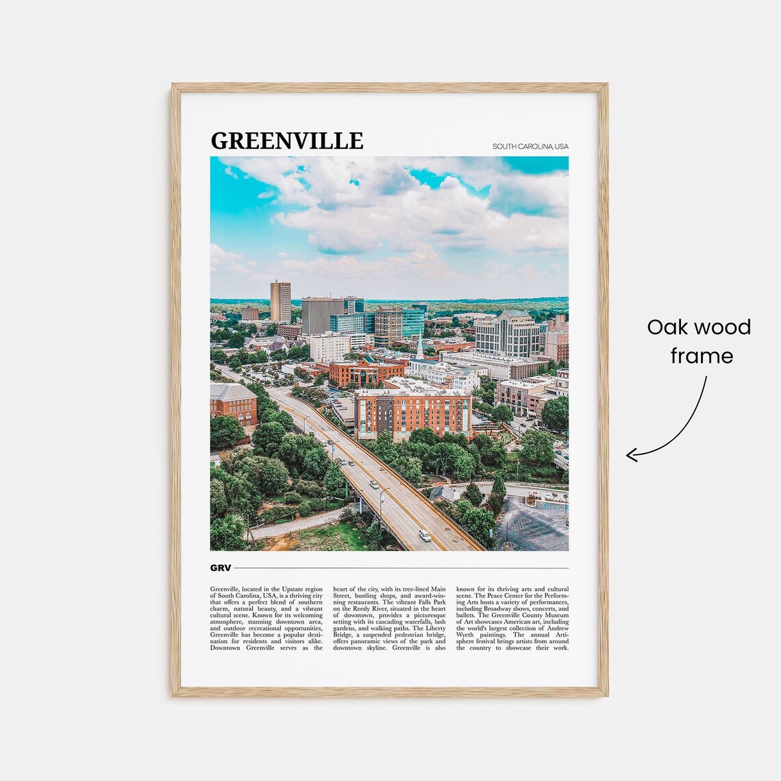 Greenville South Carolina Downtown Aerial Skyline Travel Poster - Image 3