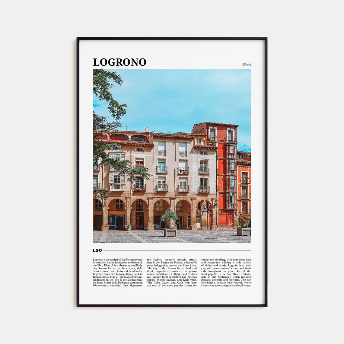 Logrono Travel Poster, Spain City Wall Art Print