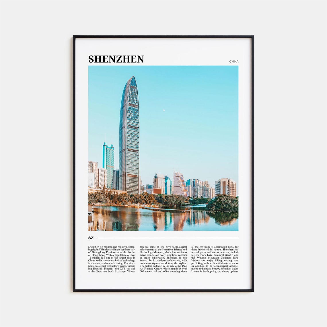 Shenzhen China Modern Sail Shaped Skyscraper Skyline Lake Poster