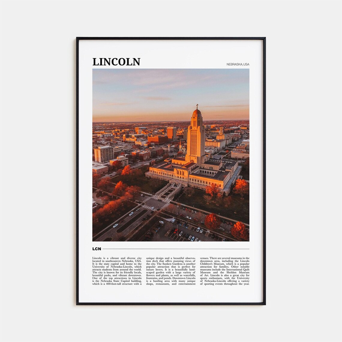 Lincoln Travel Poster, Nebraska USA Art Print