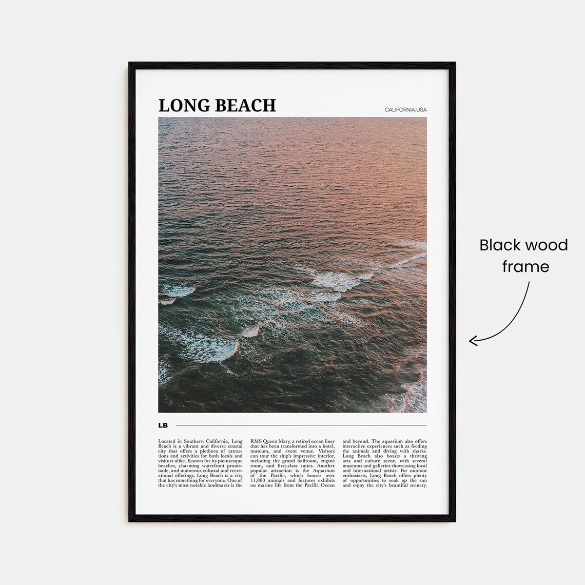 Long Beach California USA Travel Poster With Surf Waves Photo - Image 2