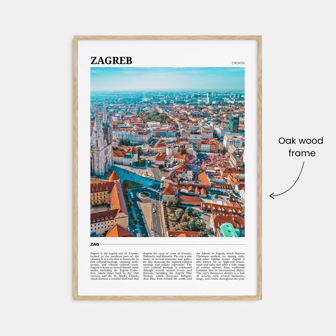 Zagreb Croatia Old Town Rooftops Cathedral Aerial View Travel Poster - Image 3