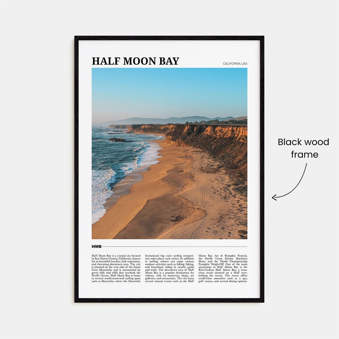 Half Moon Bay California Sandy Beach Cliffs Golden Hour Travel Poster - Image 2