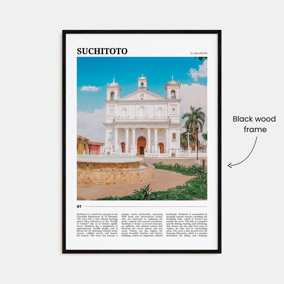 Suchitoto El Salvador White Colonial Church Bright Sky Travel Poster - Image 2