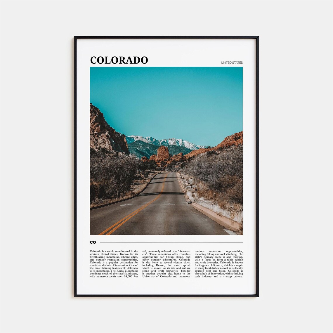 Colorado Travel Poster, USA Mountain State Print
