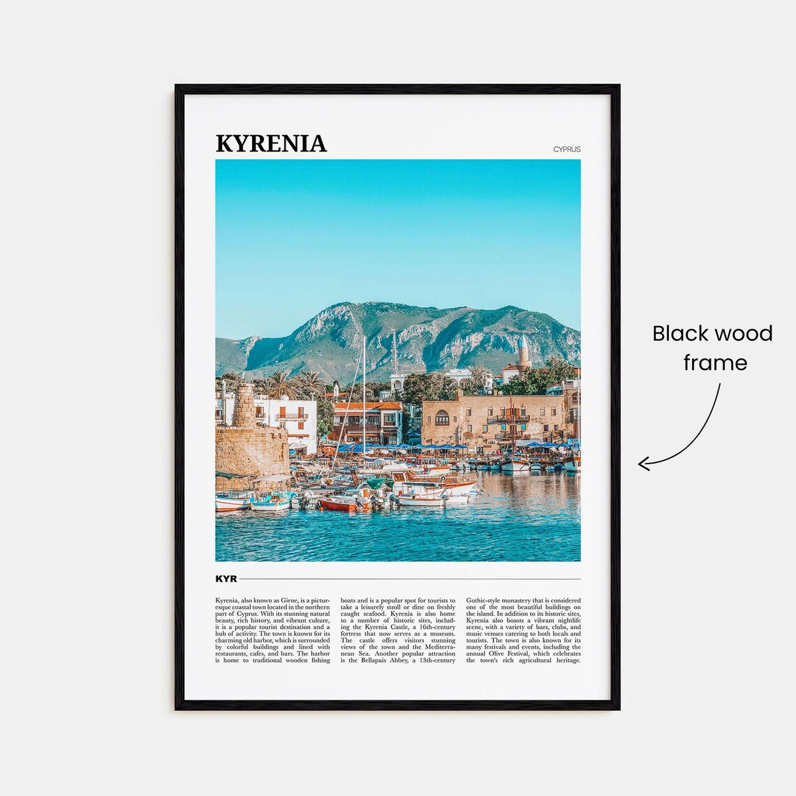 Kyrenia Cyprus Harbor Boats Mountains Photo Text Travel Poster - Image 2