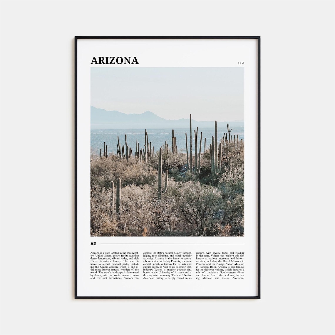 Arizona USA Saguaro Cactus Desert Landscape Travel Photo Guide Poster