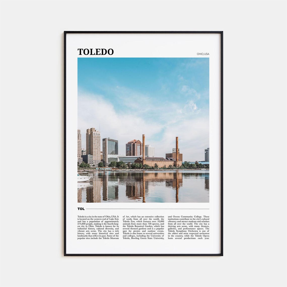 Toledo Ohio Downtown Skyline Water Reflection Morning Travel Poster