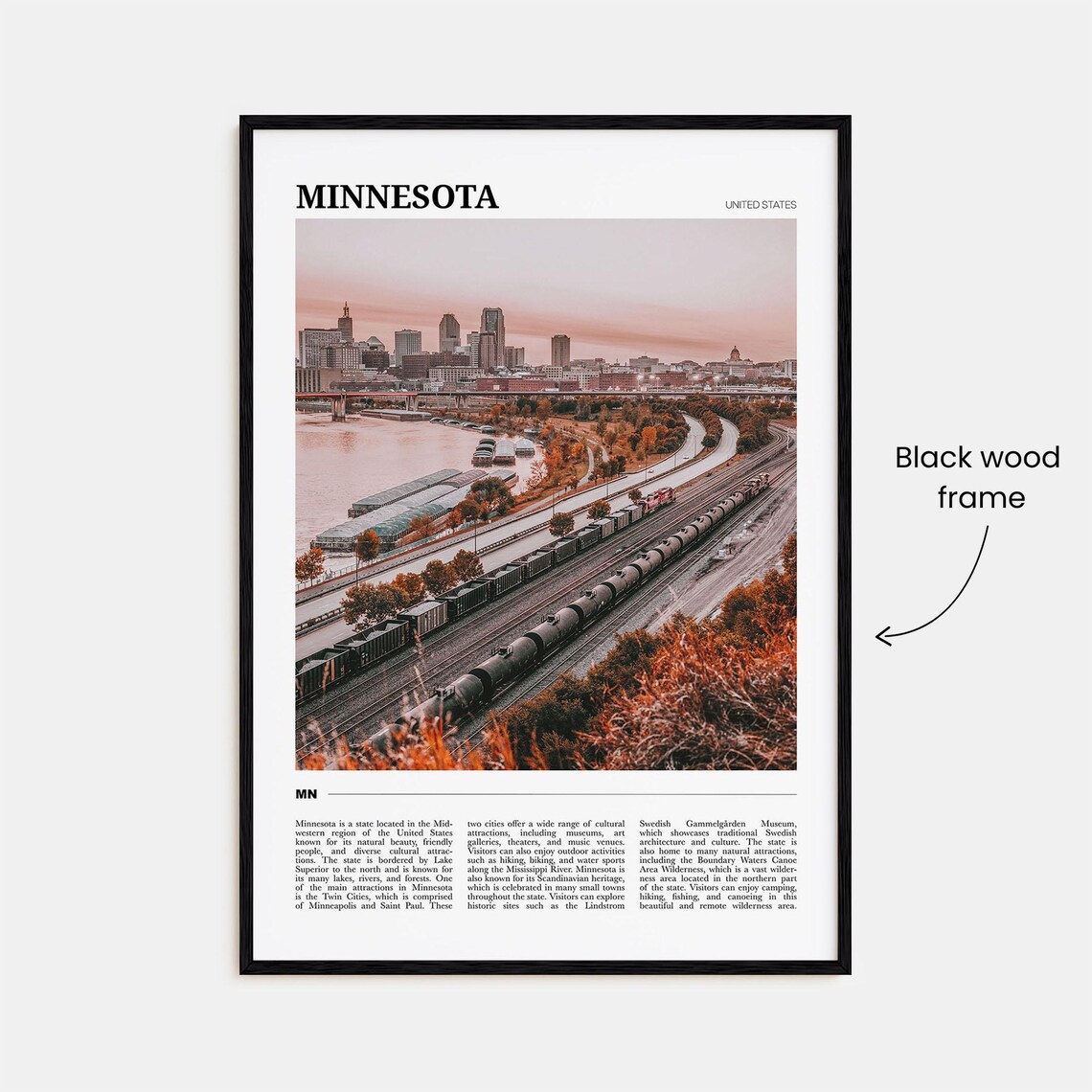 Minnesota USA Twin Cities Skyline River Rail Yard Travel Photo Poster - Image 2