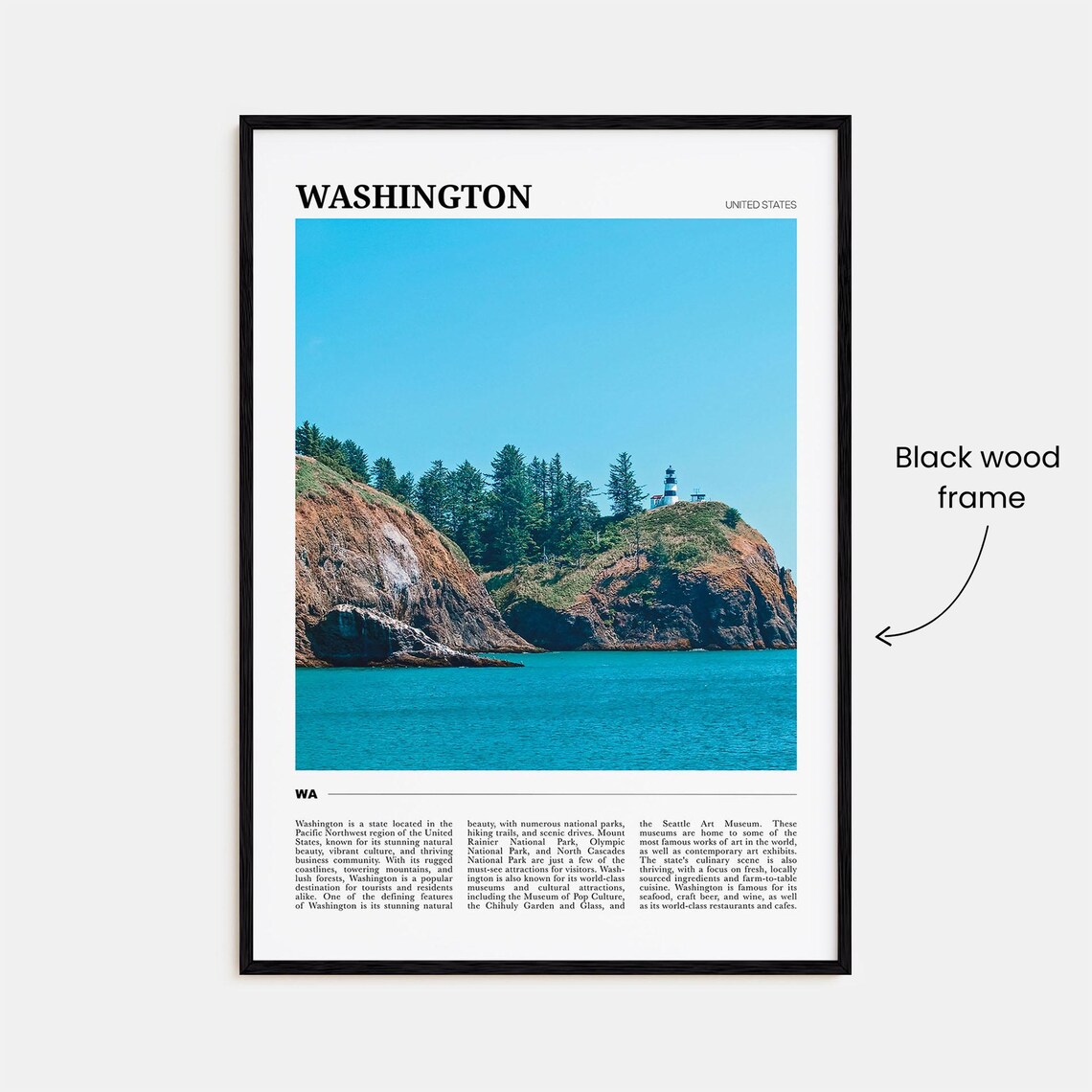 Washington United States Lighthouse Rocky Coast Ocean Travel Poster - Image 2