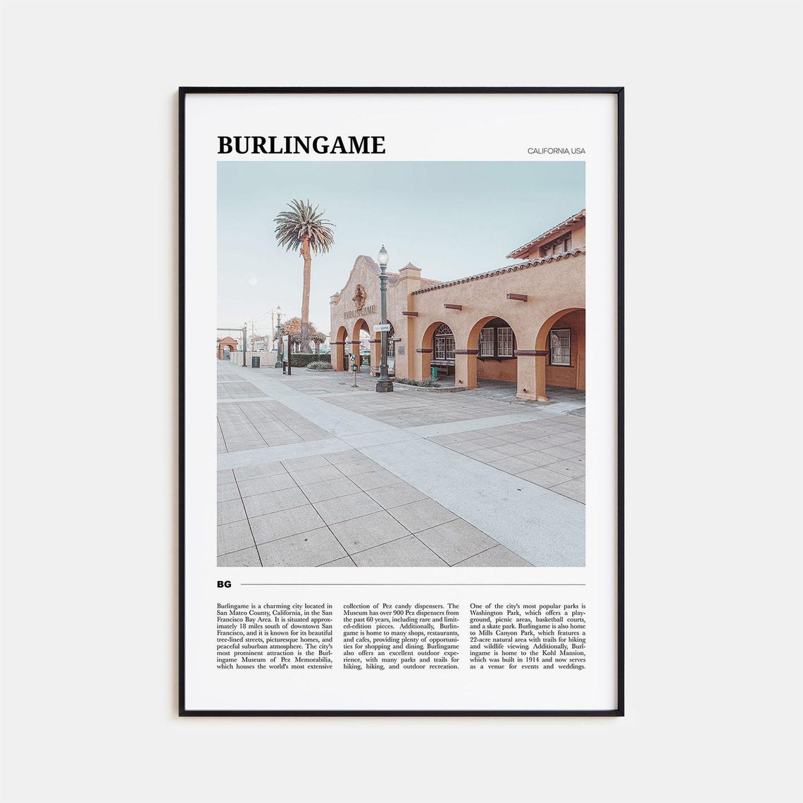Burlingame Travel Poster Burlingame Wall Art Burlingame Poster Print Burlingame Photo Burlingame Decor California Usa