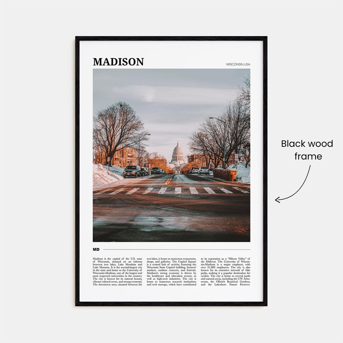 Madison Wisconsin Capitol Street Winter Snow City Scene Poster - Image 2
