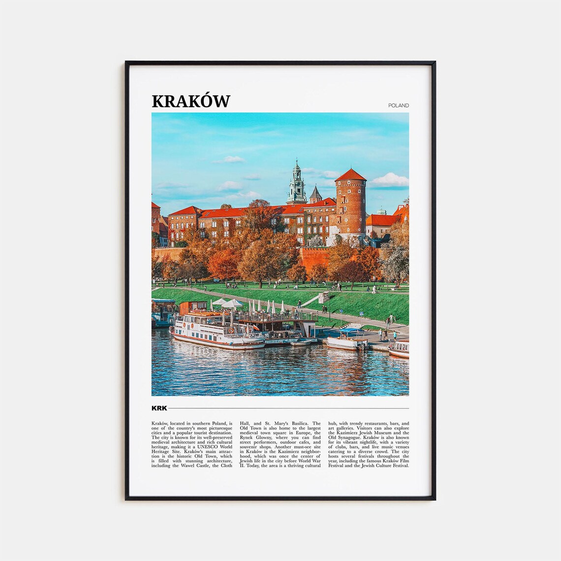 Krakow Poland Wawel Castle Riverside Autumn City Travel Poster