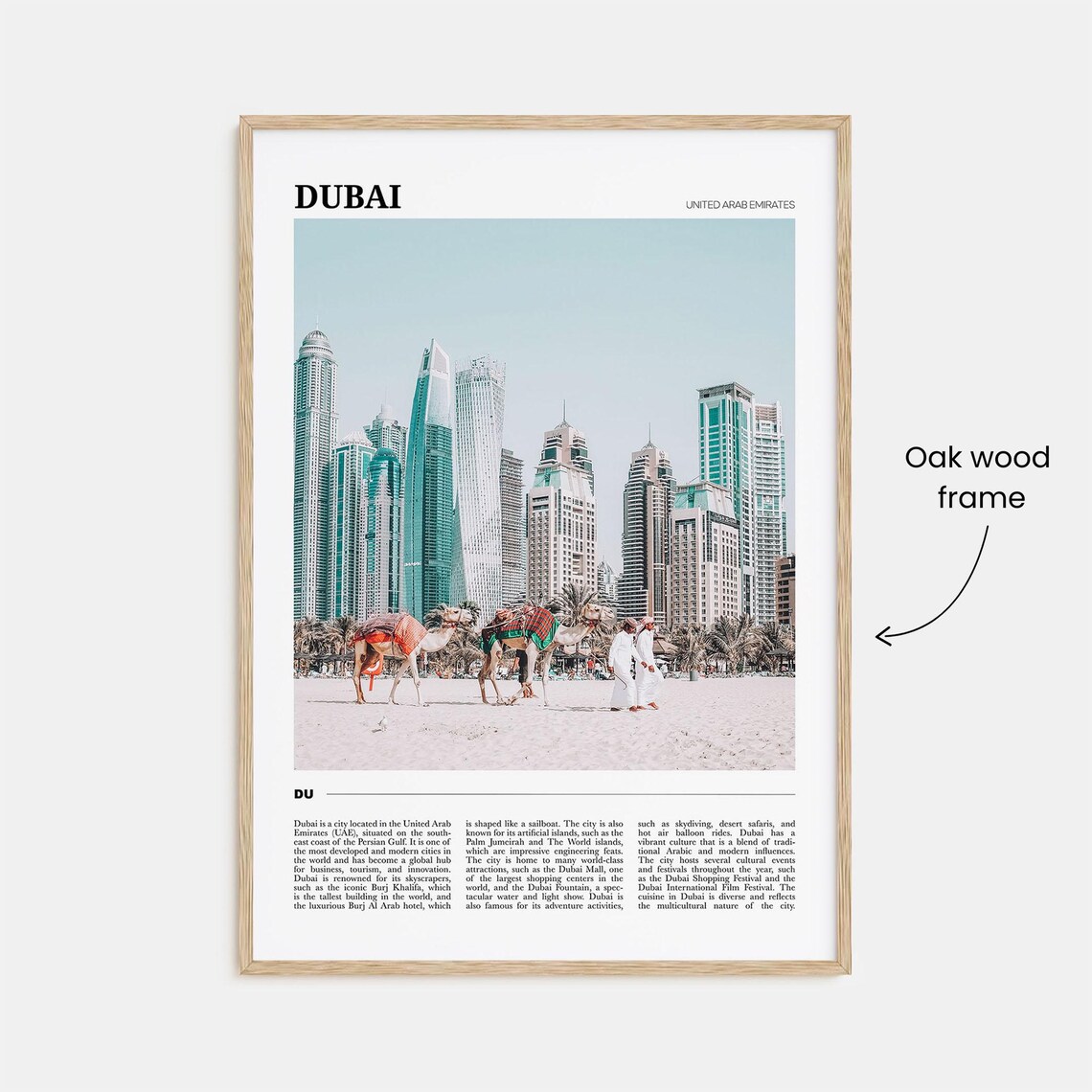 Dubai Emirates Travel Poster Camels Marina Towers Beach Sand View - Image 3