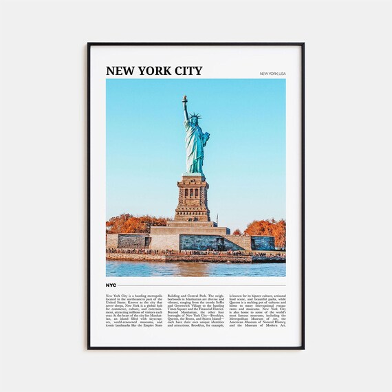 New York City Statue of Liberty Iconic Harbor Landmark Travel Poster