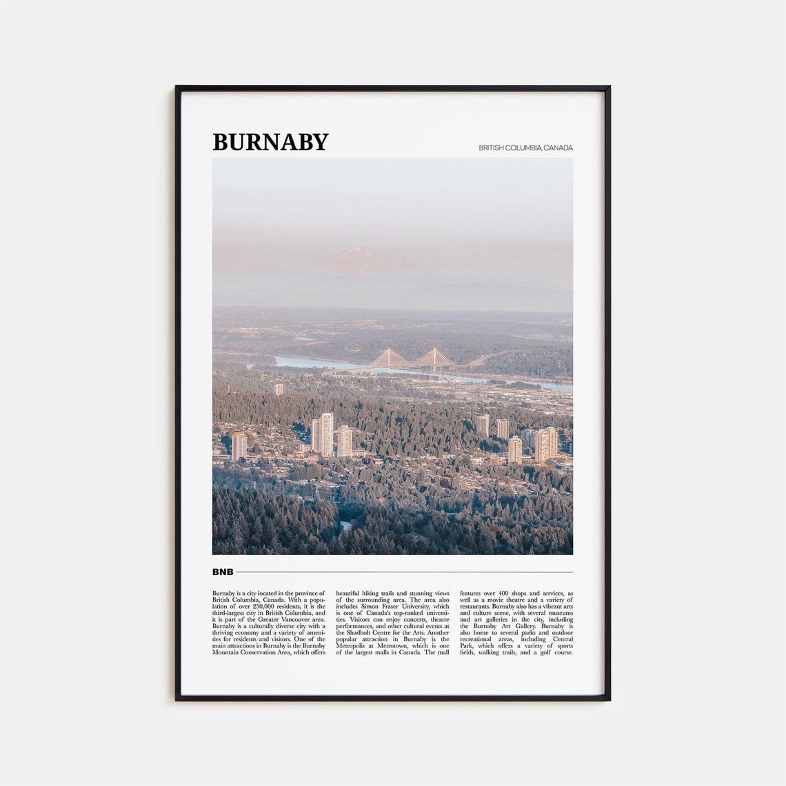 Burnaby British Columbia Aerial City View Mountain Skyline Poster