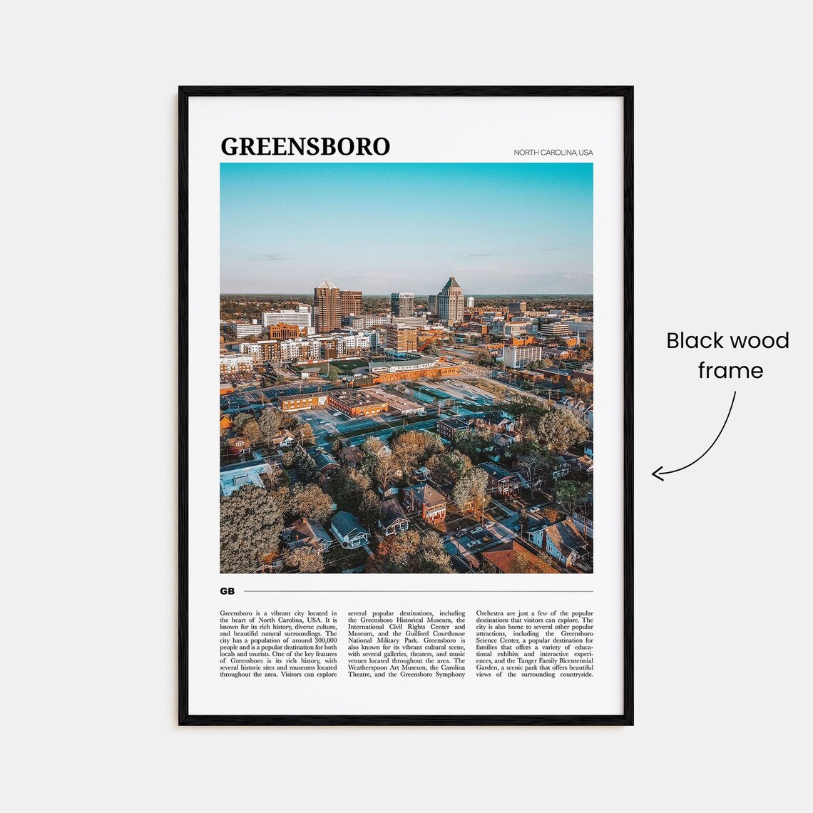Greensboro North Carolina Aerial Cityscape Downtown Travel Poster - Image 2