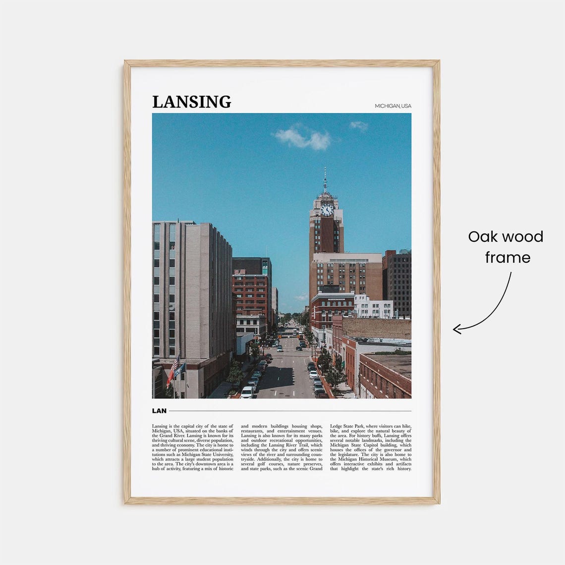 Lansing Michigan Downtown Street Clock Tower City Skyline Poster - Image 3