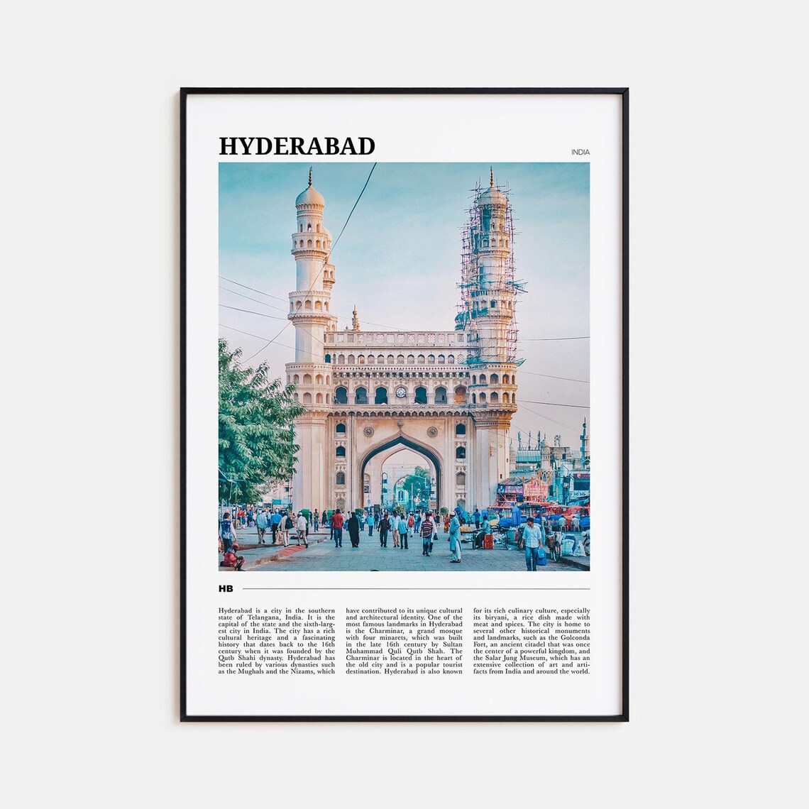 Hyderabad Travel Poster, India Wall Art Print